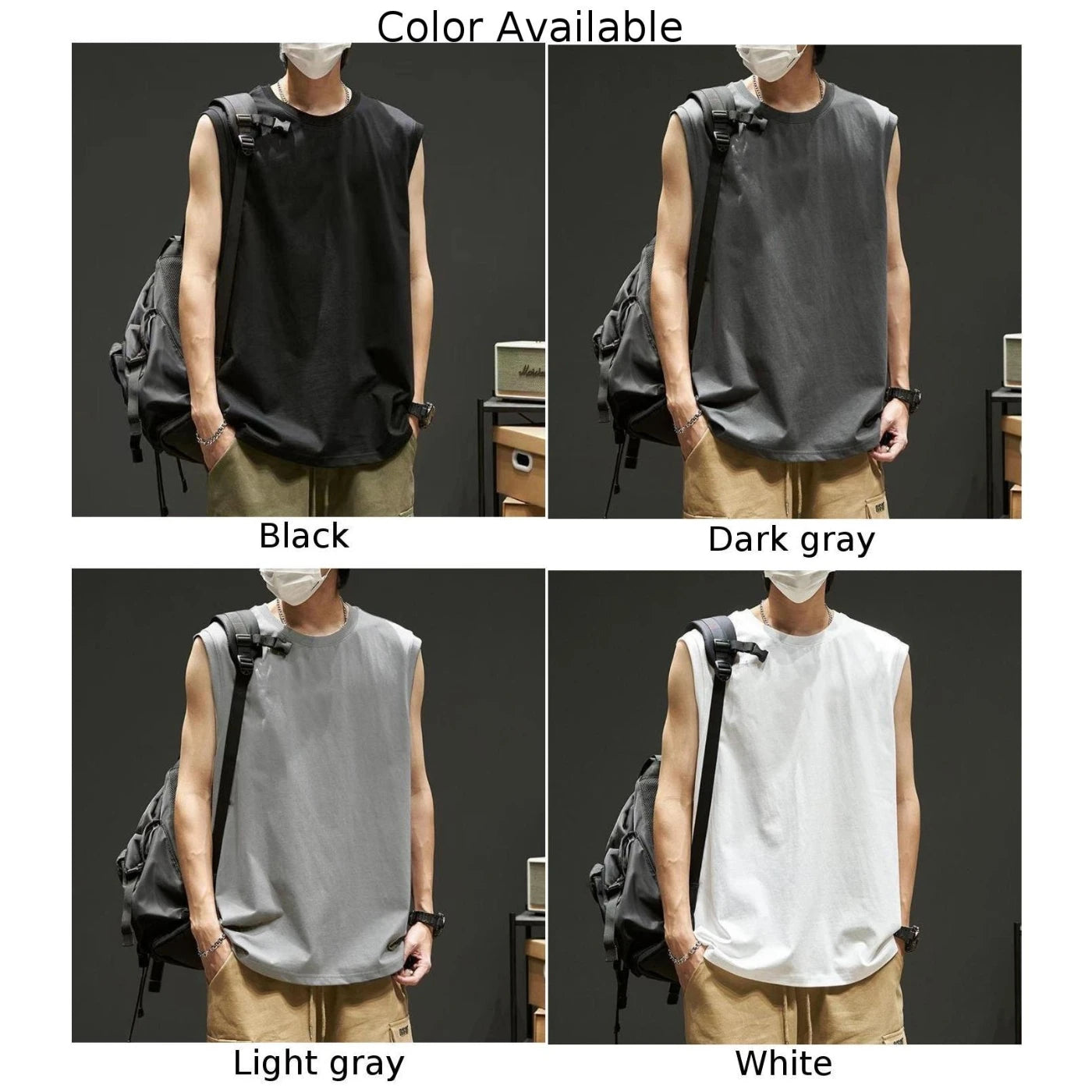 Men Running Tank Top Workout Muscle Sleeveless T-Shirt Summer Gym Vest Sports Solid Color Handsome Tops