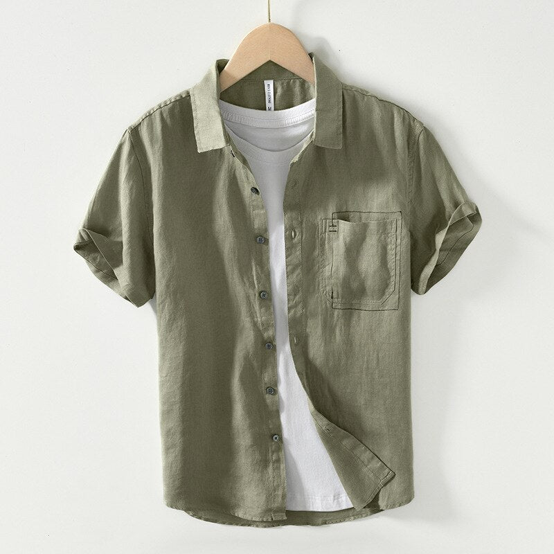 Men's casual short sleeve pure linen shirt, simple and slim design, summer fashion BL993.