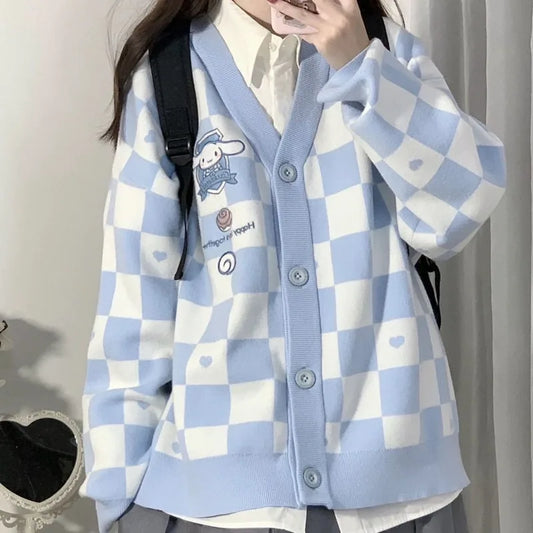 Sanrio Y2k Cinnamoroll Kawaii Cardigan Women Kuromi Melody Korean Fashion Sweater Female Preppy Style Long Knit Top Clothes 2023