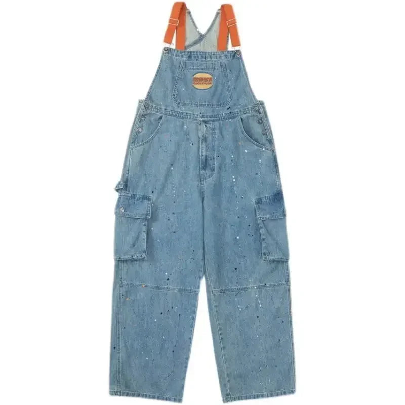 Cool Girl Style embroidered denim strap jumpsuit with pockets, women's retro one-piece pants for autumn/winter.