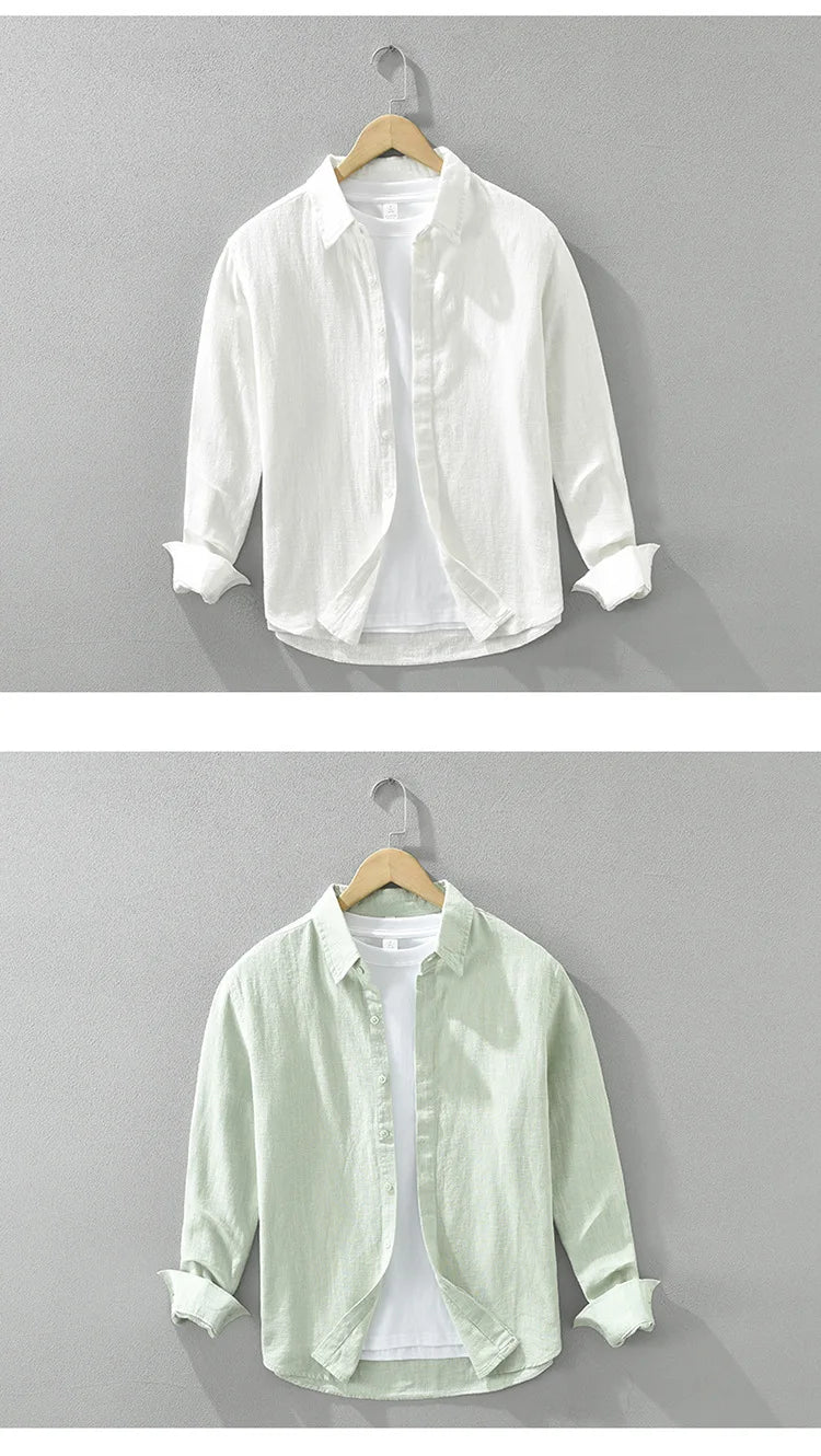 2024 Spring New Breathable Casual Long Sleeve Shirts for Men Clothing Linen and Cotton Simple Fresh Turn-down Collar Soft CM6627