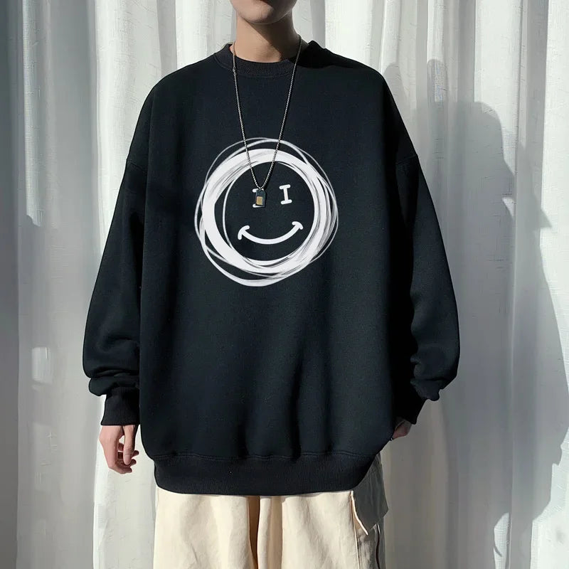 Men's Oversized Hoodie White 5XL Harajuku Hoodies Oversize For Men Smil Print Man Casual Wear Hoody Fashion Male Sweatshirt