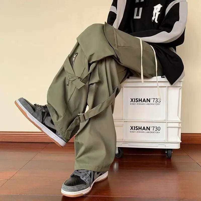 Green Cargo Pants Men Oversize Zipper Black Cargo Trousers Male Streetwear Hip Hop Pocket Spring Loose Casual Workwear