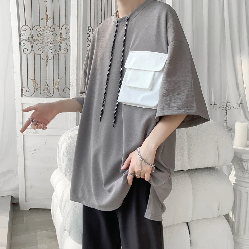 LAPPSTER Y2k streetwear oversized T-shirt with big pockets, summer Harajuku fashion.