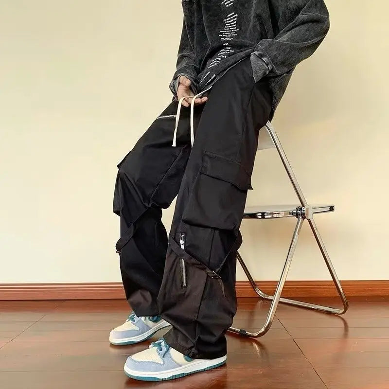 Green Cargo Pants Men Oversize Zipper Black Cargo Trousers Male Streetwear Hip Hop Pocket Spring Loose Casual Workwear