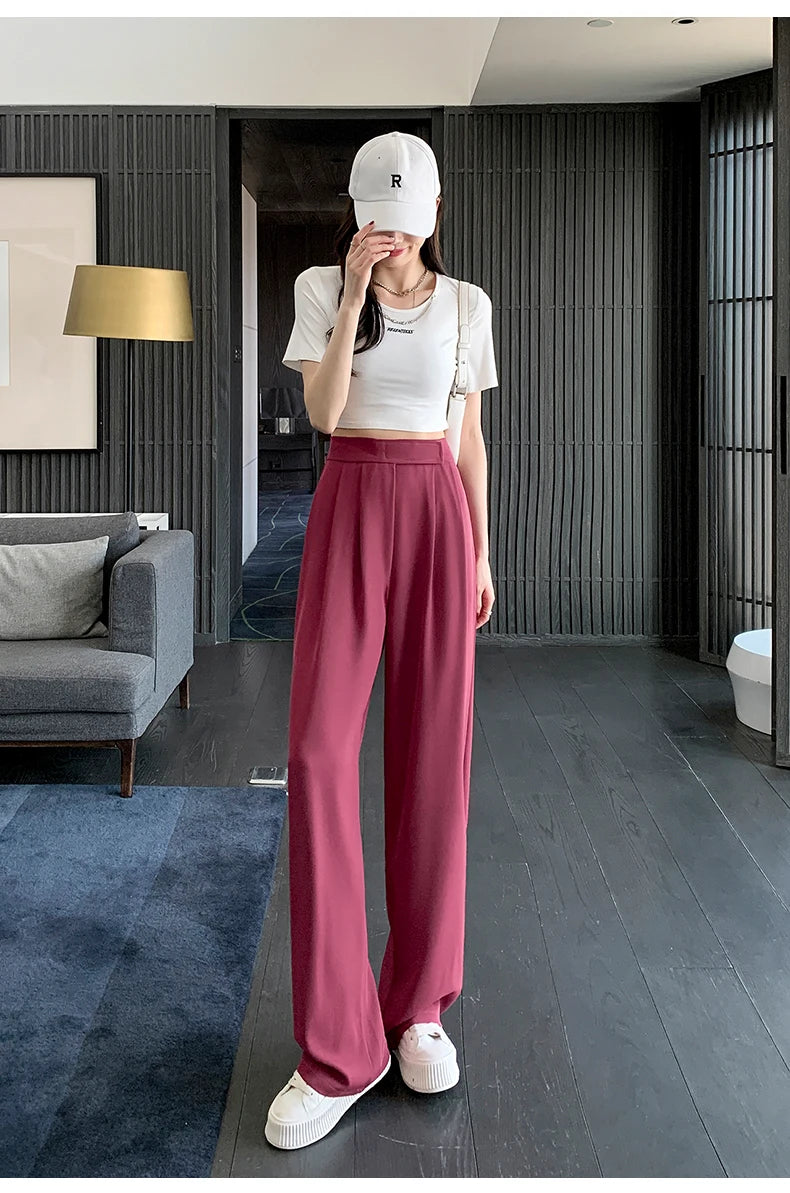 Jielur Brown Wide Leg Women Classic Suit Pants Vintage Palazzo Office Elegant Casual Black Trousers Female High Waist Pants