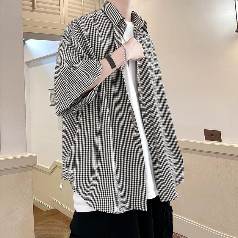 Shirt man fashion Streetwear Casual Plaid Shirt Men'S Half Sleeve High Quality 2024 Loose Spring Summer Fashion Chemise Homme