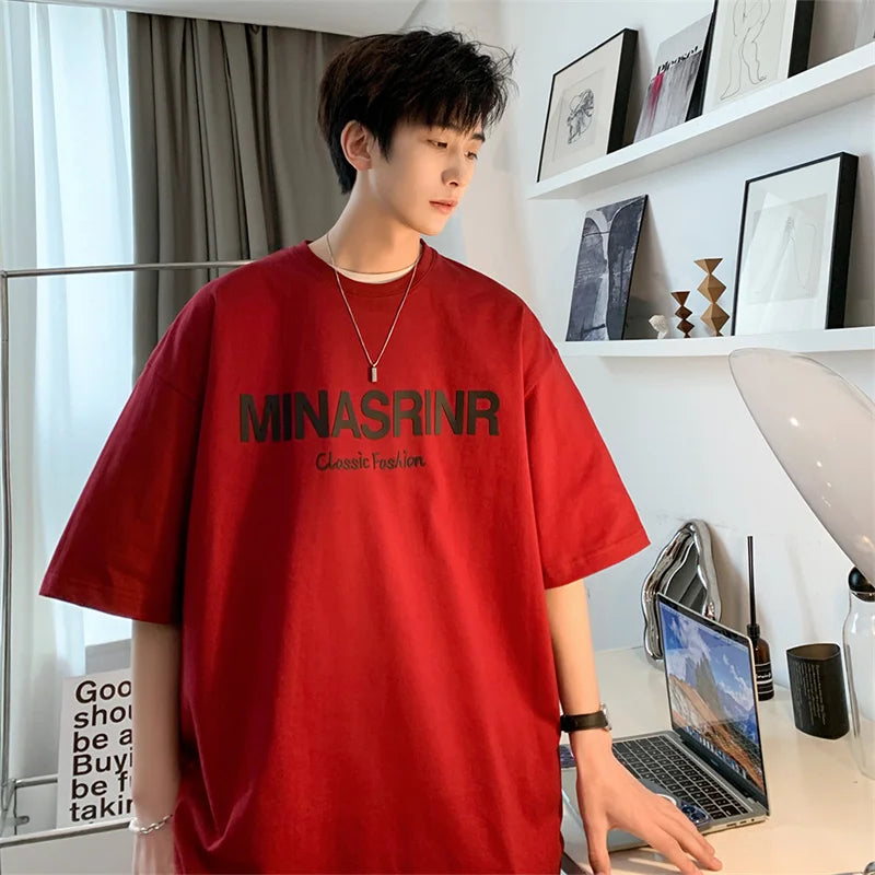 Men's Cotton T shirts 5XL Mens Oversized T-Shirt Casual Summer Wear White Letter Print Tee Shirts for Men New Clothes Fashion