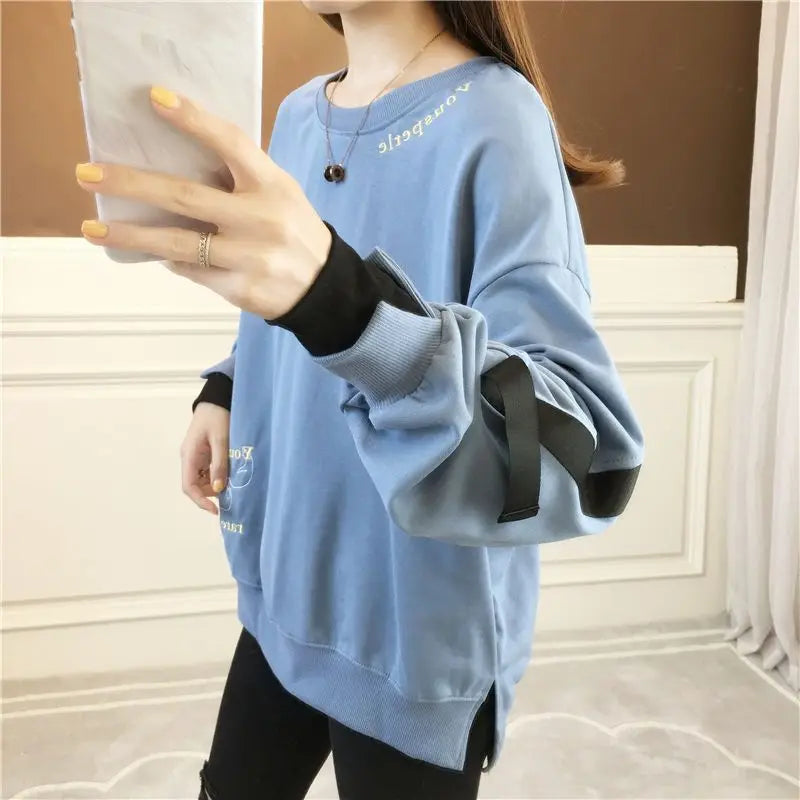 Autumn 2024 New Casual Patchwork Fake Two Pieces Sweatshirts Femme Simplicity Loose Irregular Pullover T-Shirts Women Clothing