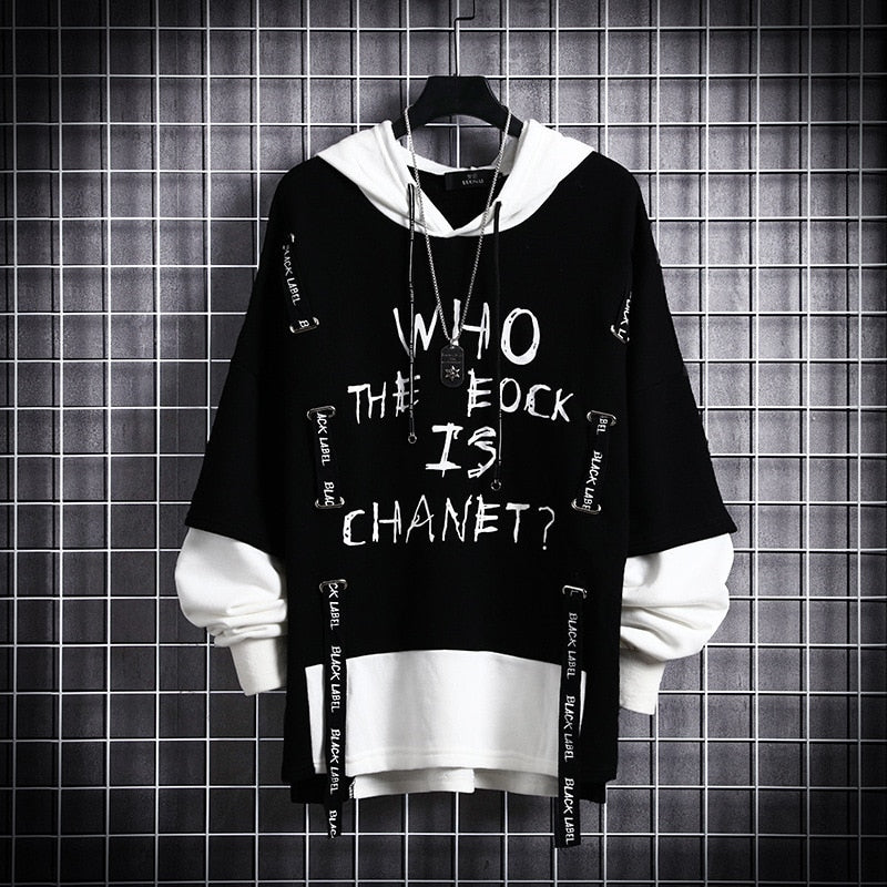 Fashion thin hoodie with letter graffiti print, casual streetwear style, Y2K techwear.