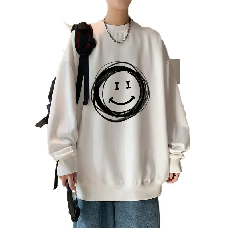 Men's Oversized Hoodie White 5XL Harajuku Hoodies Oversize For Men Smil Print Man Casual Wear Hoody Fashion Male Sweatshirt