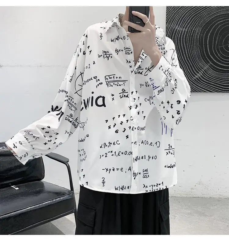 2023 New Spring and Autumn Trend Hong Kong Style Japanese Casual Loose and Luxury Korean Edition Simple Printed Men's Shirt