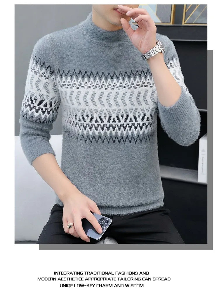 Korean Fashion Sweaters Men Autumn Solid Color Wool Sweaters Slim Fit Men Street Wear Mens Clothes Knitted Sweater Men Pullovers