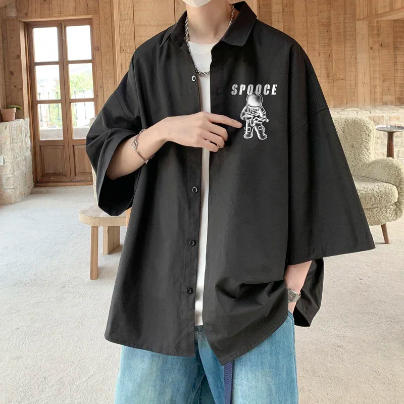 Funny Men's Oversized Shirts Male Blouse Print White 5XL Oversize Shirt Half Sleeves Casual Wear Summer New Clothing for Men