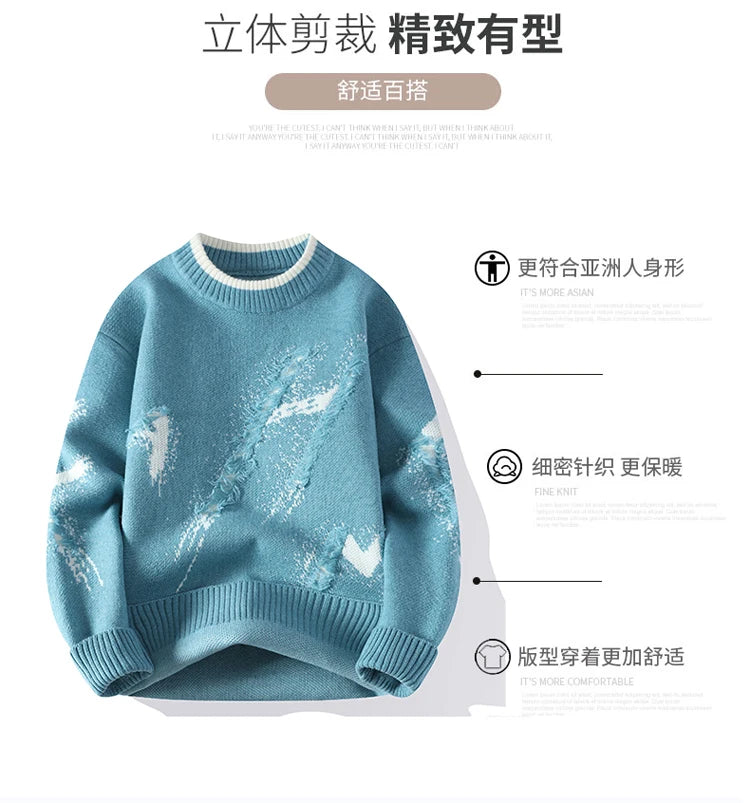 2024 Thick Warm wool pullovers Autumn/Winter Men's Fashion Casual Sweaters comfortable Knittwear Men loose sweater youth M-4XL