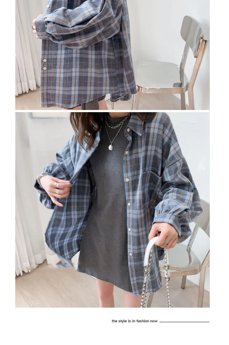 JMPRS Fashion Plaid Women Shirt Fashion Korean Oversize Tops Harajuku Daily All-match Long Sleeve Chic Female Yellow Shirts New