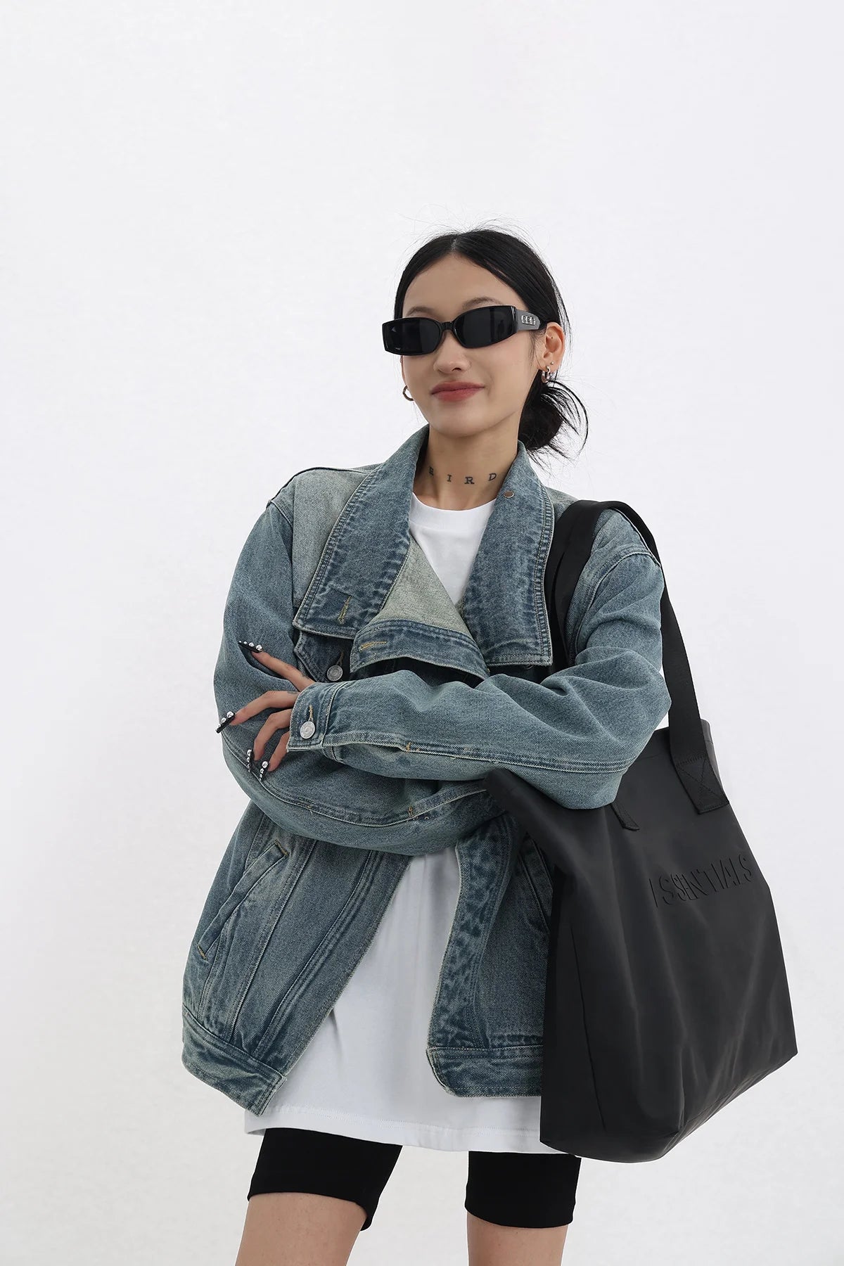 Women's Denim Coat Turtleneck Single Breasted Full Sleeve Patchwork Versatile Jacke Fashion Autumn Streetwear Denim Overcoat