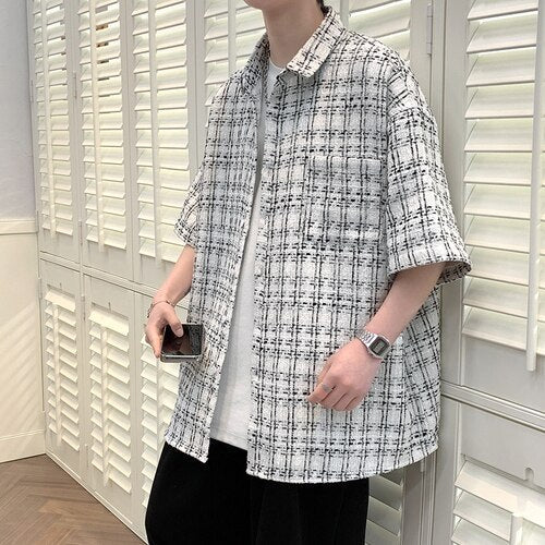 LEGIBLE summer casual loose short sleeve striped men's shirt