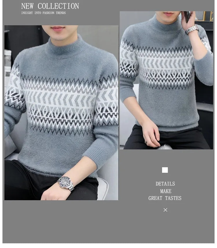 Korean Fashion Sweaters Men Autumn Solid Color Wool Sweaters Slim Fit Men Street Wear Mens Clothes Knitted Sweater Men Pullovers