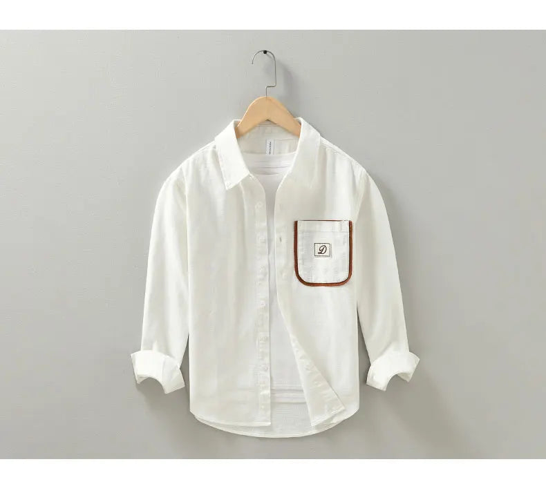 Men's Casual Long Sleeve Shirt for Men Cotton White Shirts Man Button-up Tops