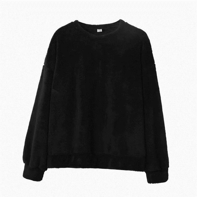 Oversize solid color lamb hair sweatshirt, O-neck, long sleeve, men's streetwear.