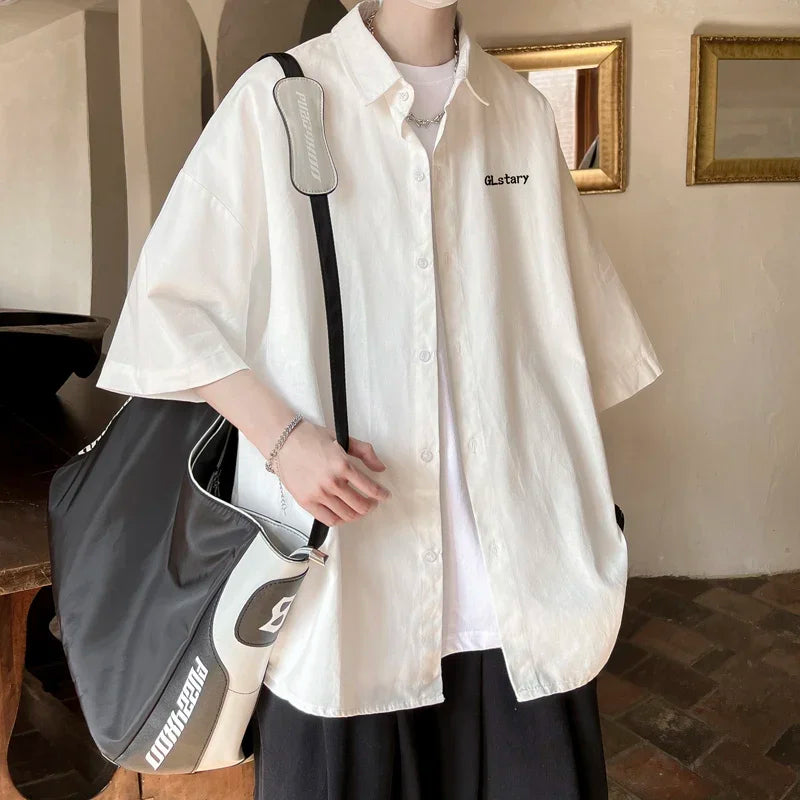 Men's Oversized Shirts Mens Blouse White Fashion 5XL Oversize Shirt Letter Half Sleeves Casual Wear Summer for Men New Clothing