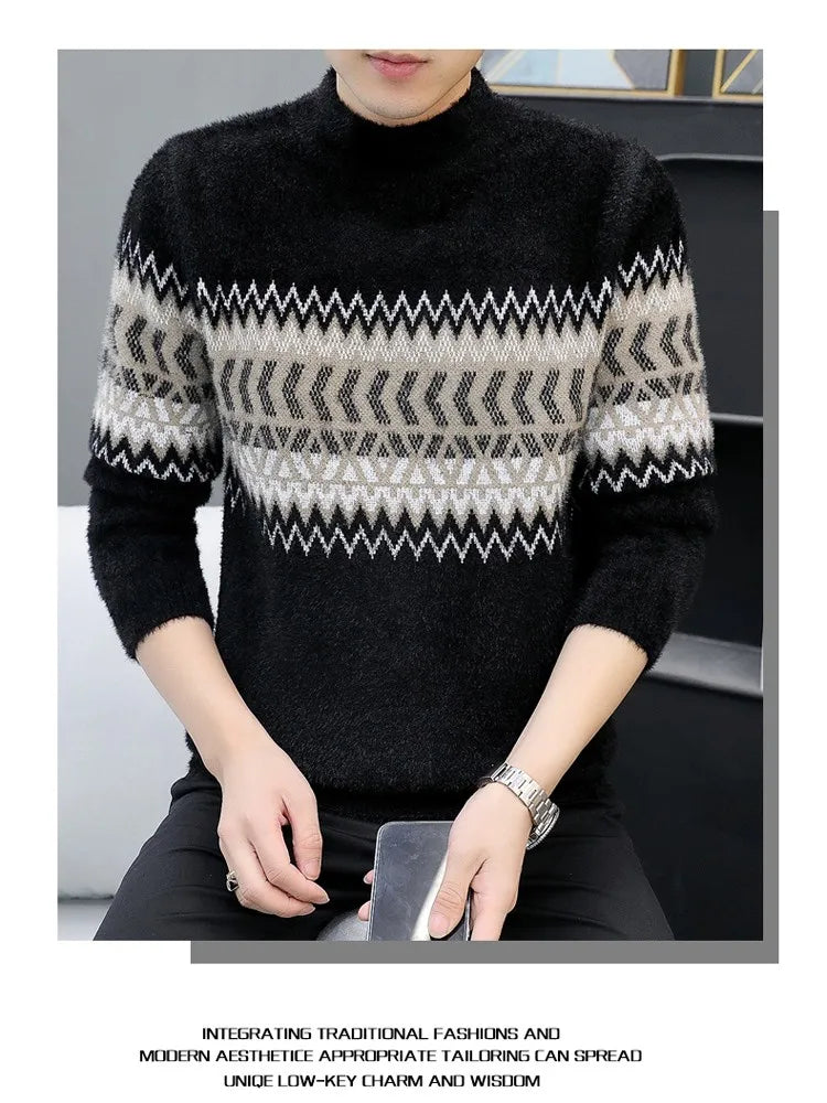 Korean Fashion Sweaters Men Autumn Solid Color Wool Sweaters Slim Fit Men Street Wear Mens Clothes Knitted Sweater Men Pullovers