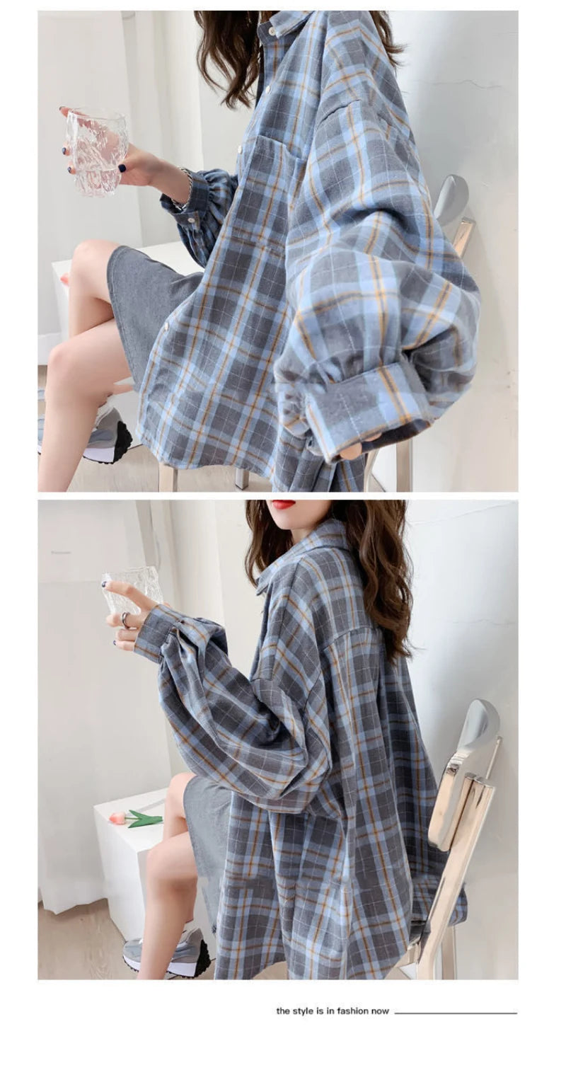 JMPRS Fashion Plaid Women Shirt Fashion Korean Oversize Tops Harajuku Daily All-match Long Sleeve Chic Female Yellow Shirts New