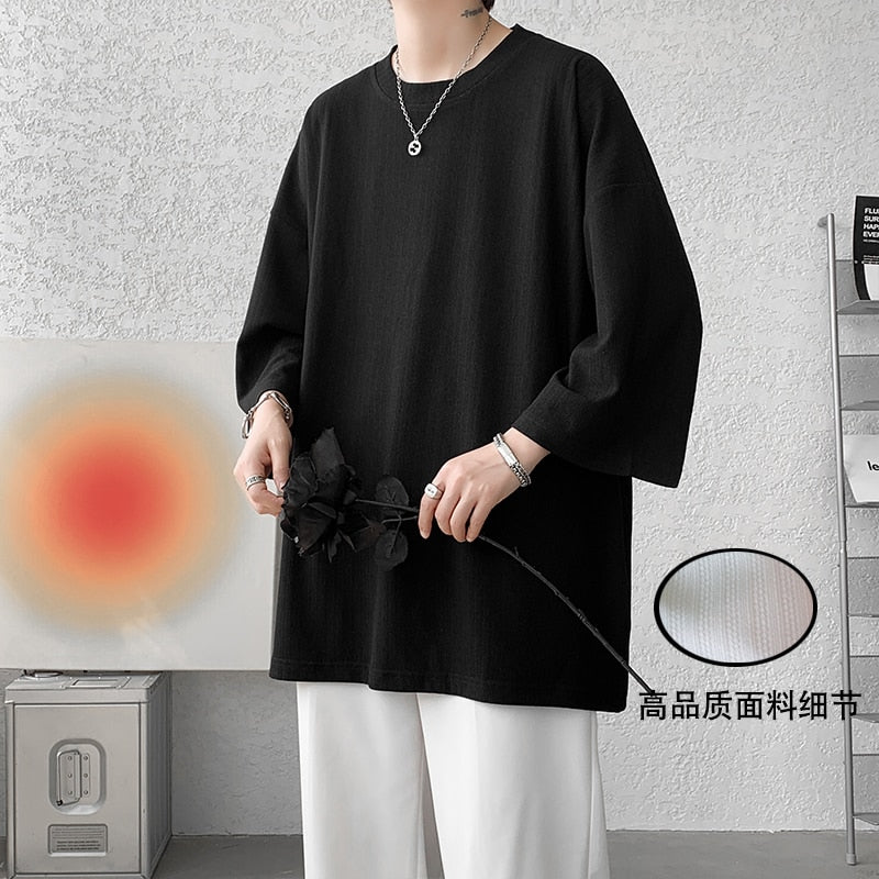 High quality men's oversized ice silk t-shirt, summer 2023, half sleeve, Harajuku style, solid color.