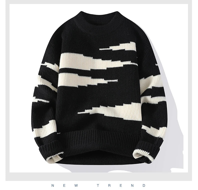 Japanese Retro Colorblocking Pullover Sweater for Men 2024 Autumn Winter New Round Neck Sweater Unisex Knit Sweater