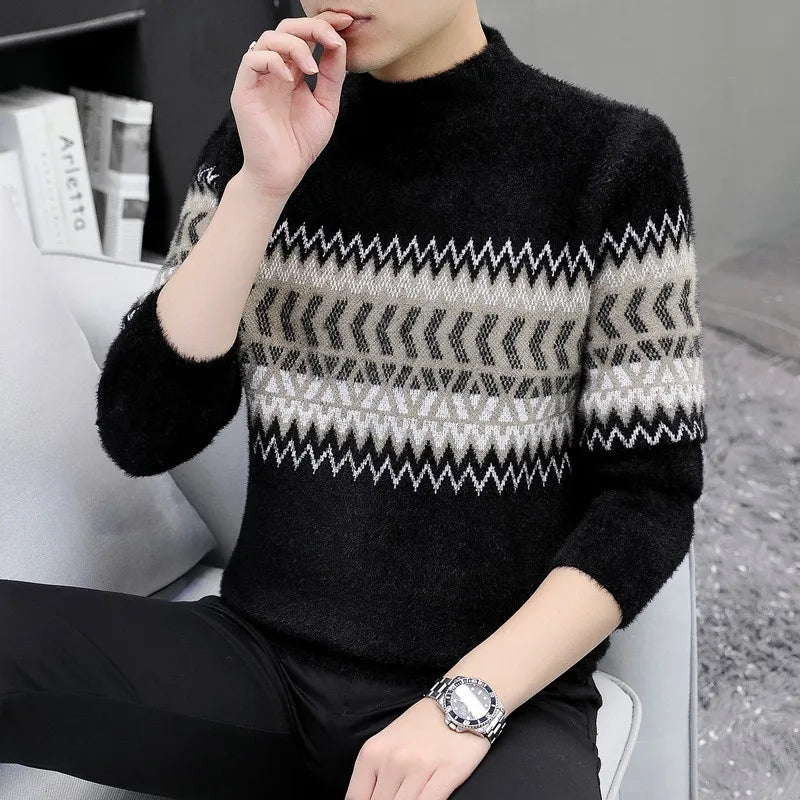 Korean Fashion Sweaters Men Autumn Solid Color Wool Sweaters Slim Fit Men Street Wear Mens Clothes Knitted Sweater Men Pullovers