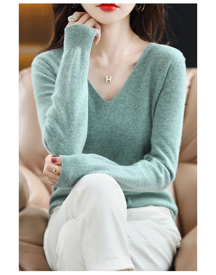 Autumn Winter Women Sweater 2024 Korean Fashion Knitwears Warm Long Sleeve V-neck Knit Pullovers Slim Fit Bottoming Shirt Jumper