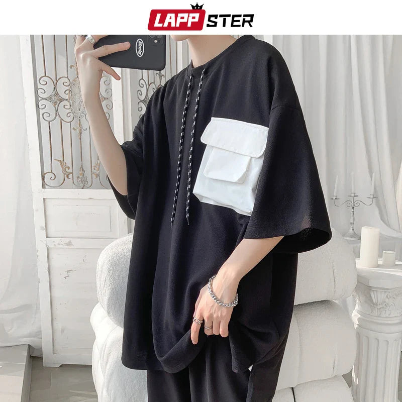 LAPPSTER Y2k Streetwear Big Pockets T-Shirt, 2023 Summer Harajuku Fashion, Oversized Vintage Graphic Top with Funny Cargo Design.