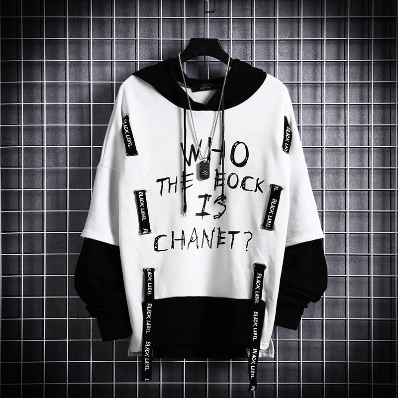 Fashion thin hoodie with letter graffiti print, casual streetwear, Y2k techwear style.