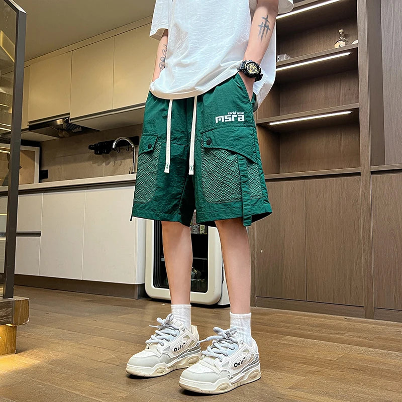 Summer Shorts Men's Thin Sports Cropped Pants Loose Straight Leg Cool Breathable New Fashion Trend Casual quarter pants