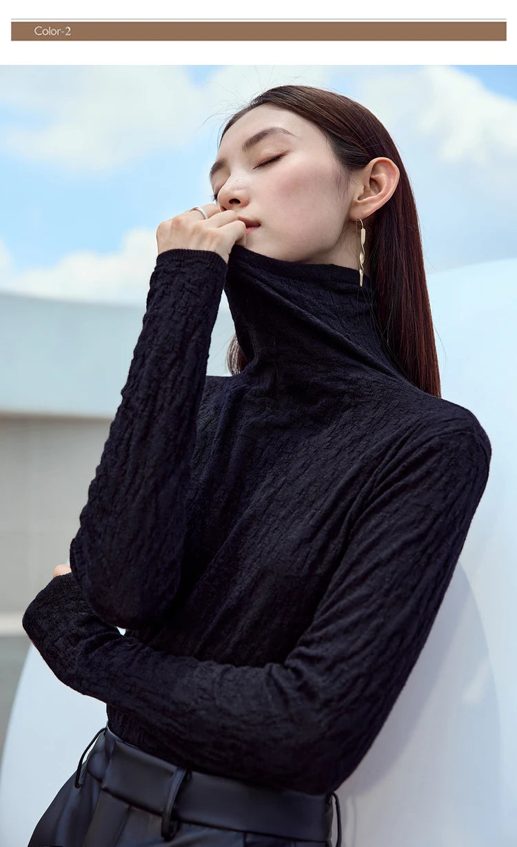 AMII Minimalist 2023 Autumn Turtleneck Sweater for Women Winter Slim Warm Solid Long Sleeve Simple Pullover Female Tops 12323145