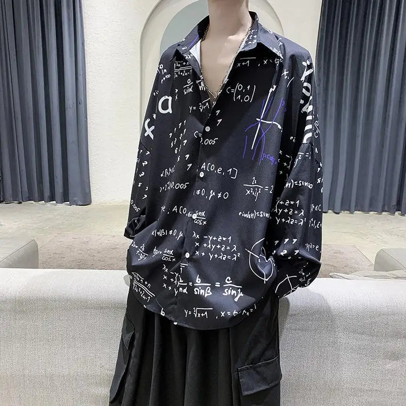 2023 New Spring and Autumn Trend Hong Kong Style Japanese Casual Loose and Luxury Korean Edition Simple Printed Men's Shirt