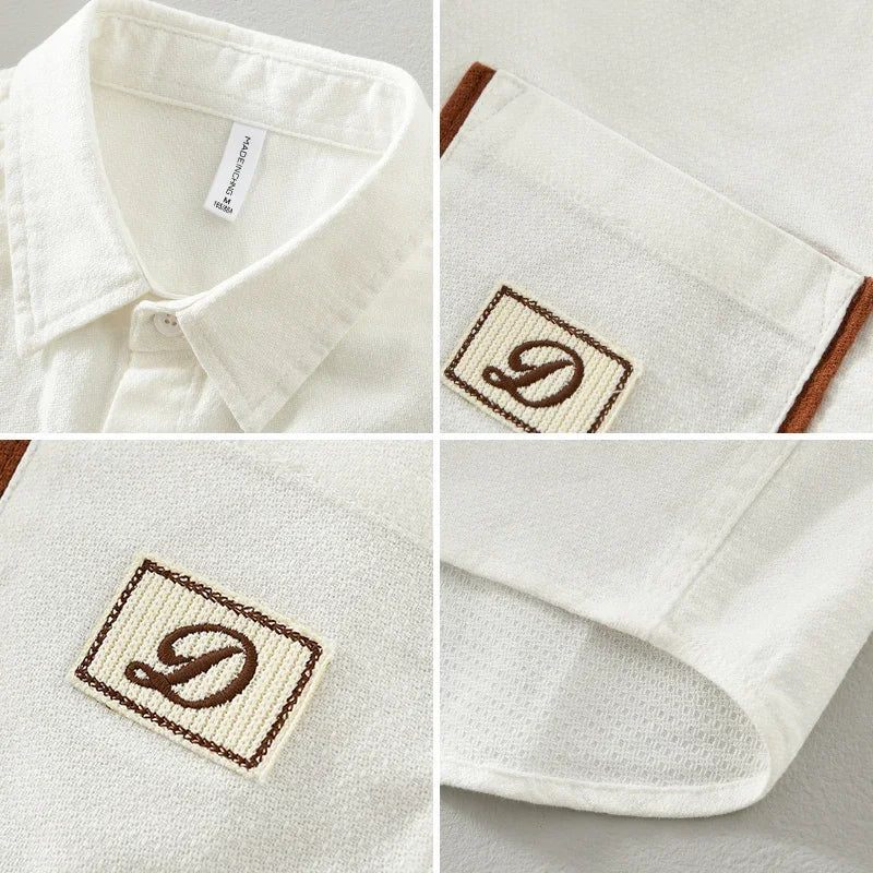 Men's Casual Long Sleeve Shirt for Men Cotton White Shirts Man Button-up Tops