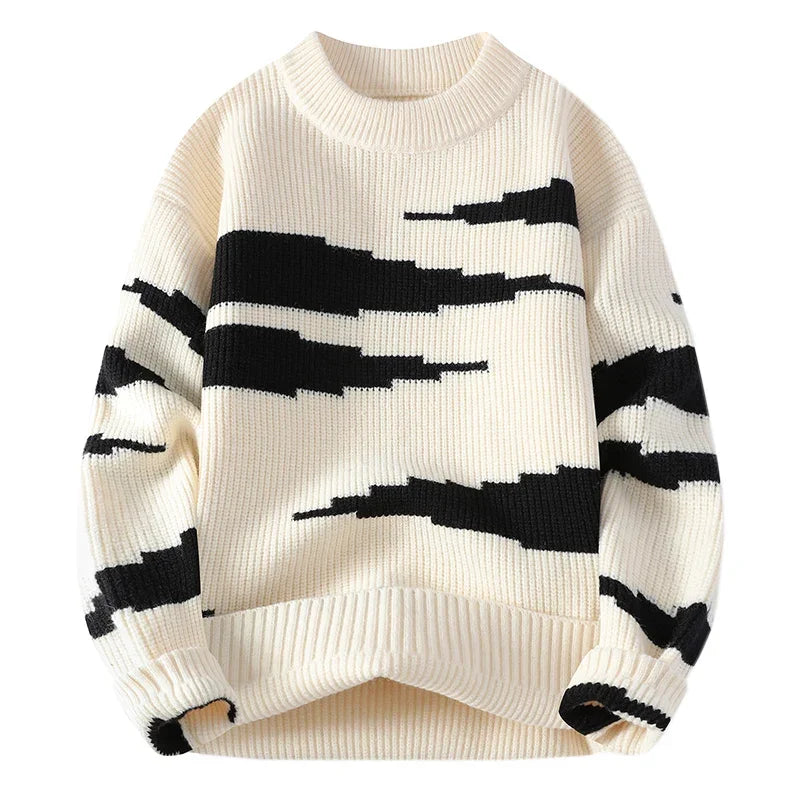 Japanese Retro Colorblocking Pullover Sweater for Men 2024 Autumn Winter New Round Neck Sweater Unisex Knit Sweater