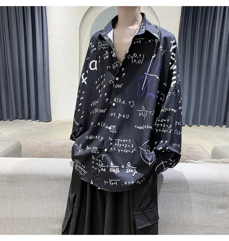 2023 New Spring and Autumn Trend Hong Kong Style Japanese Casual Loose and Luxury Korean Edition Simple Printed Men's Shirt