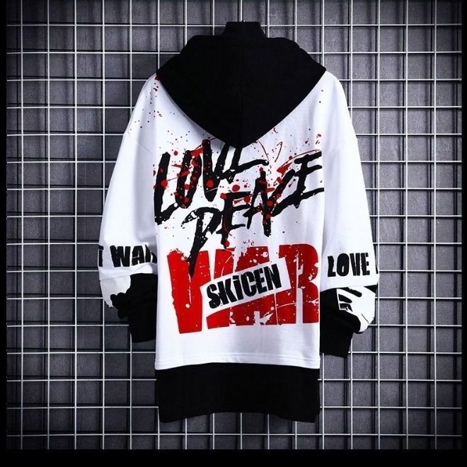 Fashion thin hoodie with letter graffiti print, casual streetwear style, suitable for men, women, and students.