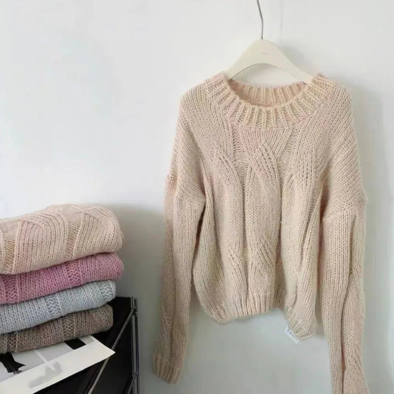 Lucyever Lazy Style Twist Sweater for Women Autumn Winter Thick Warm Loose Knitted Pullover Vintage Streetwear Knit Jumper Tops