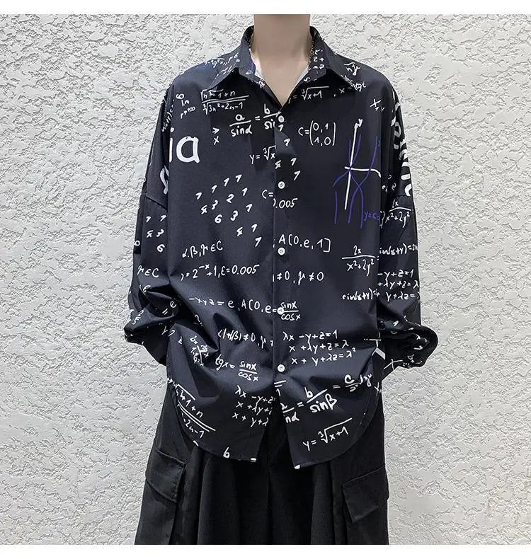 2023 New Spring and Autumn Trend Hong Kong Style Japanese Casual Loose and Luxury Korean Edition Simple Printed Men's Shirt