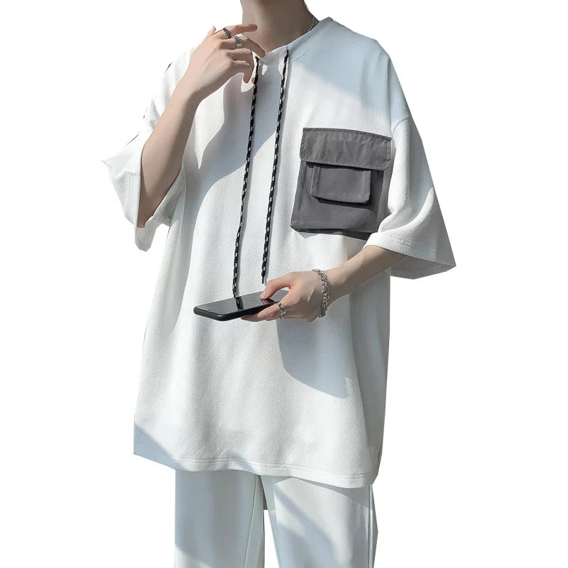 LAPPSTER Y2k oversized T-shirt with big pockets, Harajuku summer fashion.