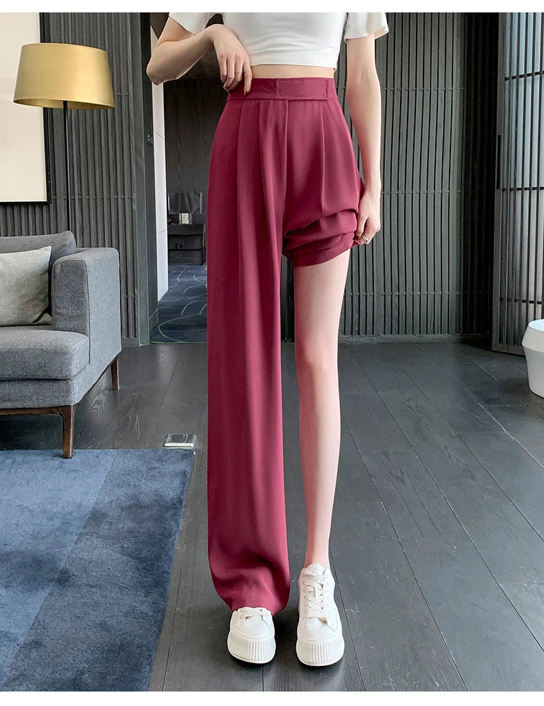 Jielur Brown Wide Leg Women Classic Suit Pants Vintage Palazzo Office Elegant Casual Black Trousers Female High Waist Pants