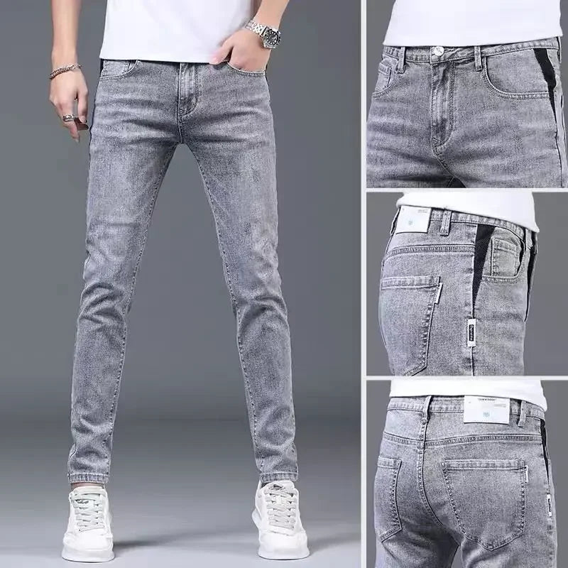 2023 New Summer Thin Smoke Gray Jeans Men's Fashion Brand Korean Version of Men's Slim Small Feet Leisure Pants y2k men's jeans