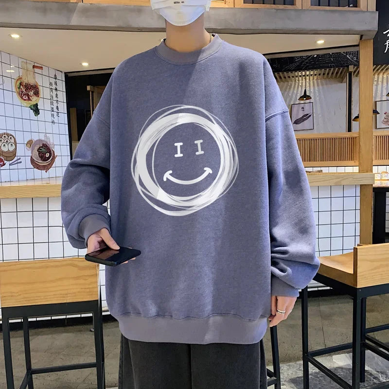 Men's Oversized Hoodie White 5XL Harajuku Hoodies Oversize For Men Smil Print Man Casual Wear Hoody Fashion Male Sweatshirt