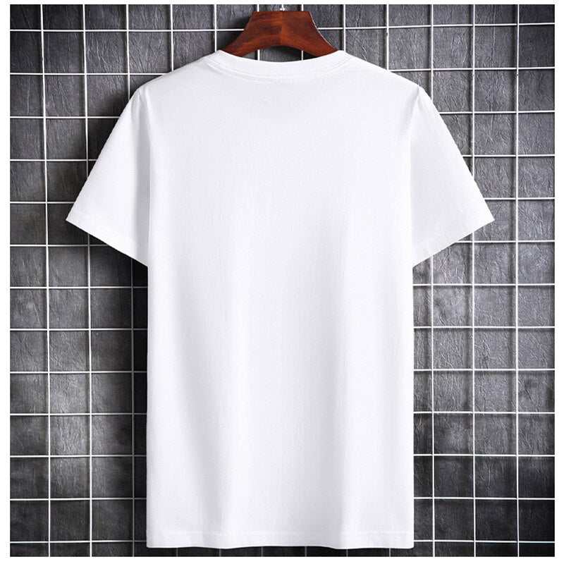 Men's casual white cotton short sleeve t-shirt, O-neck, ideal for summer.