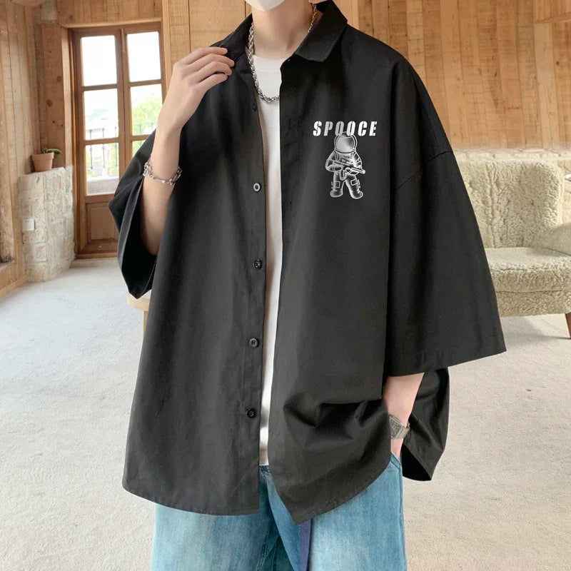 Funny Men's Oversized Shirts Male Blouse Print White 5XL Oversize Shirt Half Sleeves Casual Wear Summer New Clothing for Men