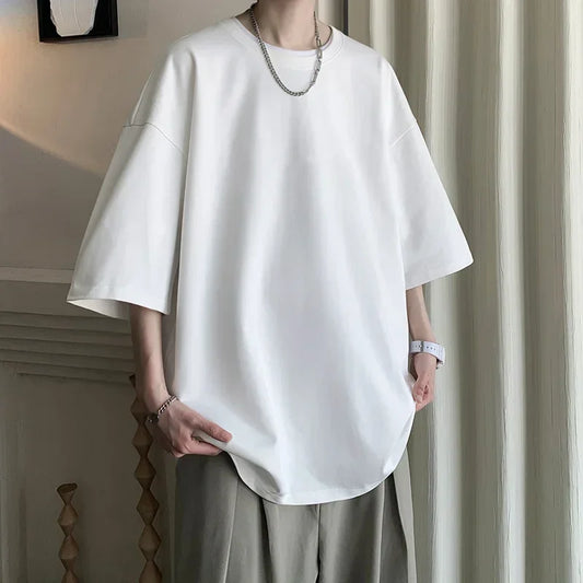 Men's Cotton T-shirts White Mens Oversized T Shirt Solid Summer Casual Wear Tee Shirts Fashion for Men 5XL Male Clothes